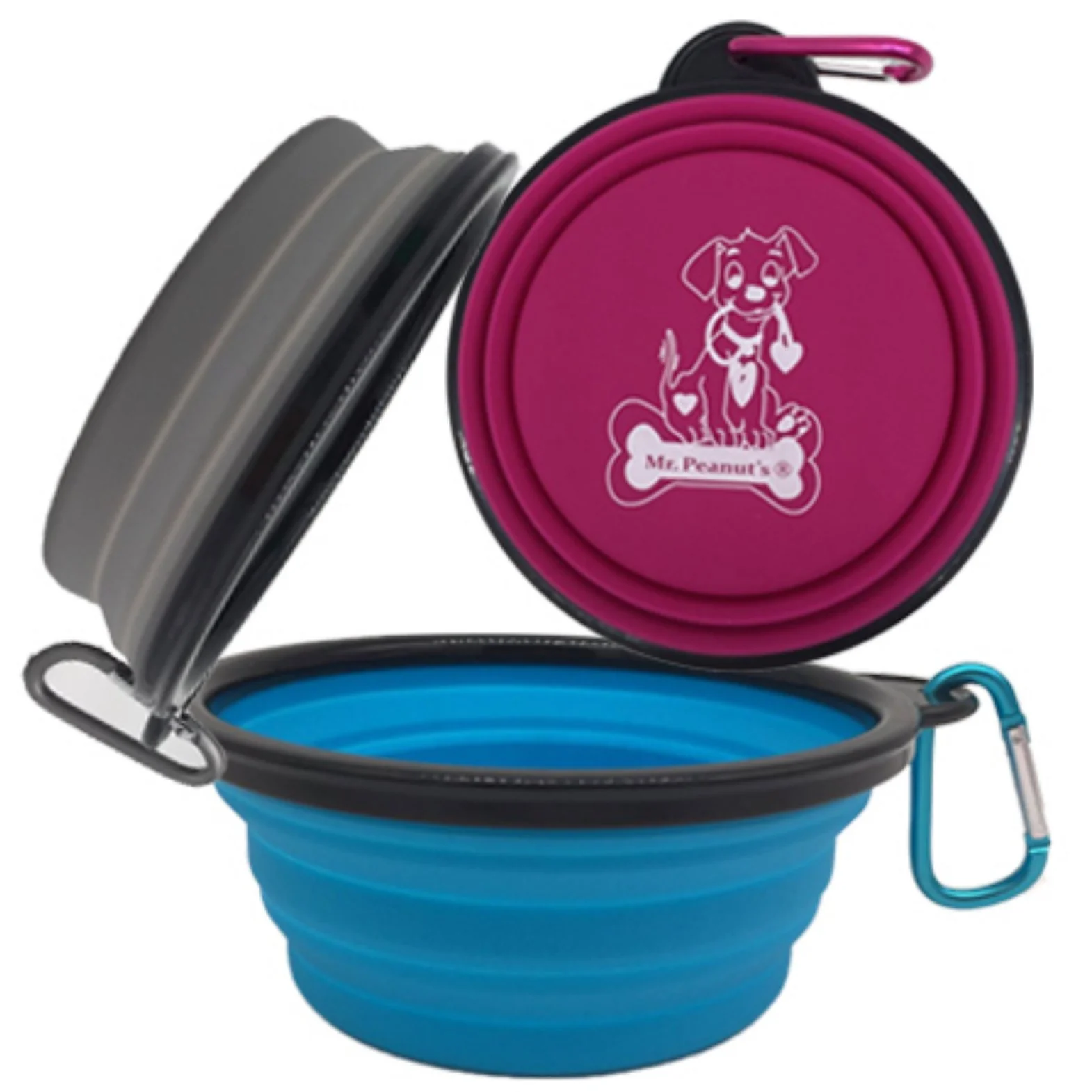 Mr. Peanut's 3 Pak XL (25oz) Collapsible Silicone Bowls with Color Matched Carabiner Clips - Image 4
