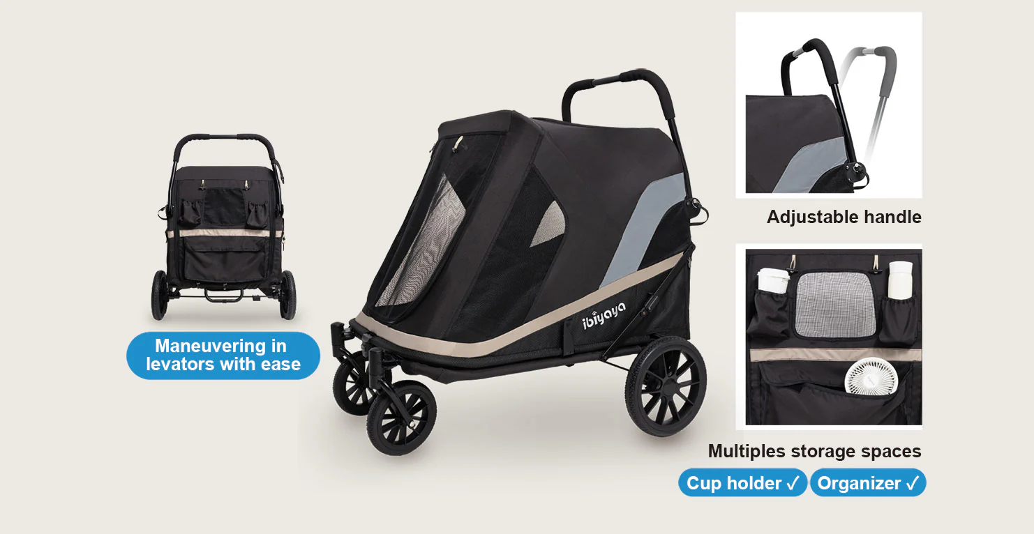 Ibiyaya Grand Cruiser Large Dog Stroller, 4-Wheel Foldable Big Dog Pram for Large Breeds, Senior & Injured Pets - PreOrder Only March 27 Shipping - Image 4