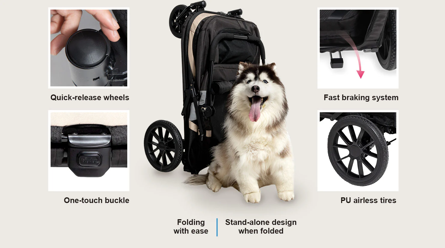 Ibiyaya Grand Cruiser Large Dog Stroller, 4-Wheel Foldable Big Dog Pram for Large Breeds, Senior & Injured Pets - PreOrder Only March 27 Shipping - Image 5