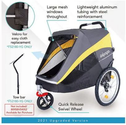 Ibiyaya Hercules Heavy-Duty Pro Pet Stroller-Bike Trailer, 3-Wheel Foldable Jogging, Hiking, All-Terrain Extra-Large Dog Stroller - PreOrder Only - Image 3
