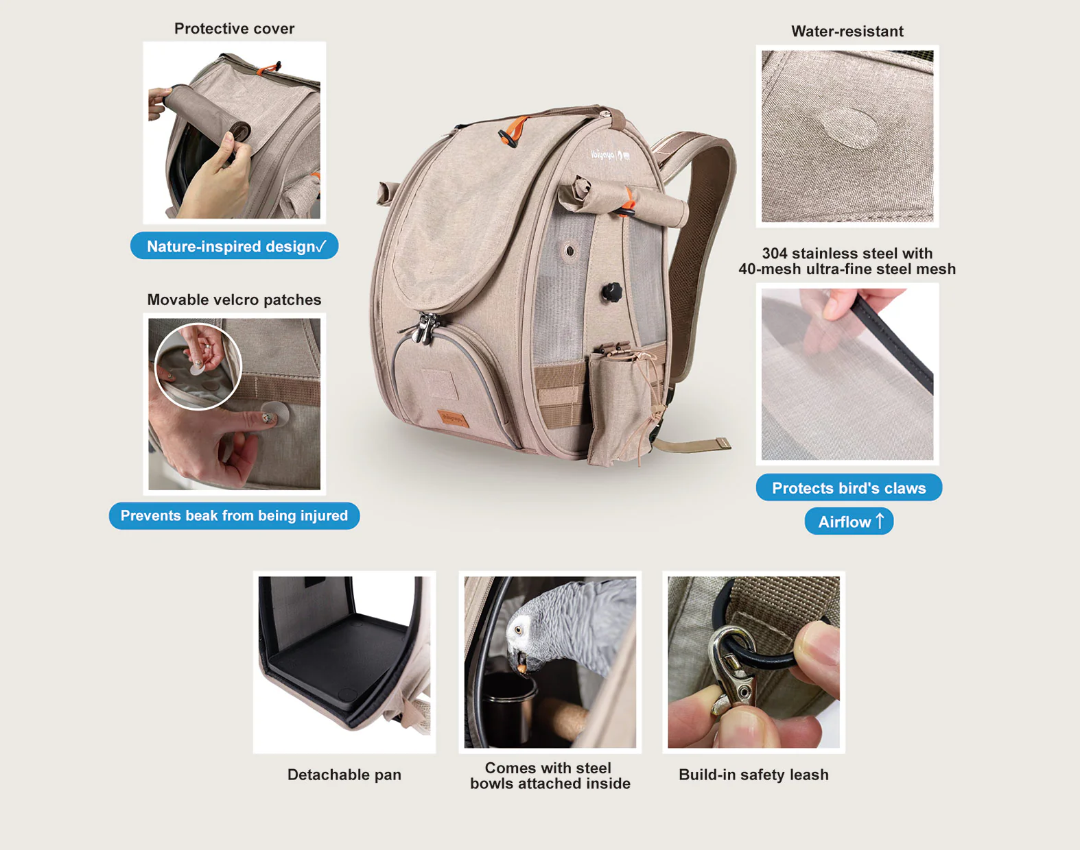 Ibiyaya BirdTricks TrackPack for Birds, Patented Bird Carrier Backpack with Perch, Airline Approved  - PreOrders Only - Image 7