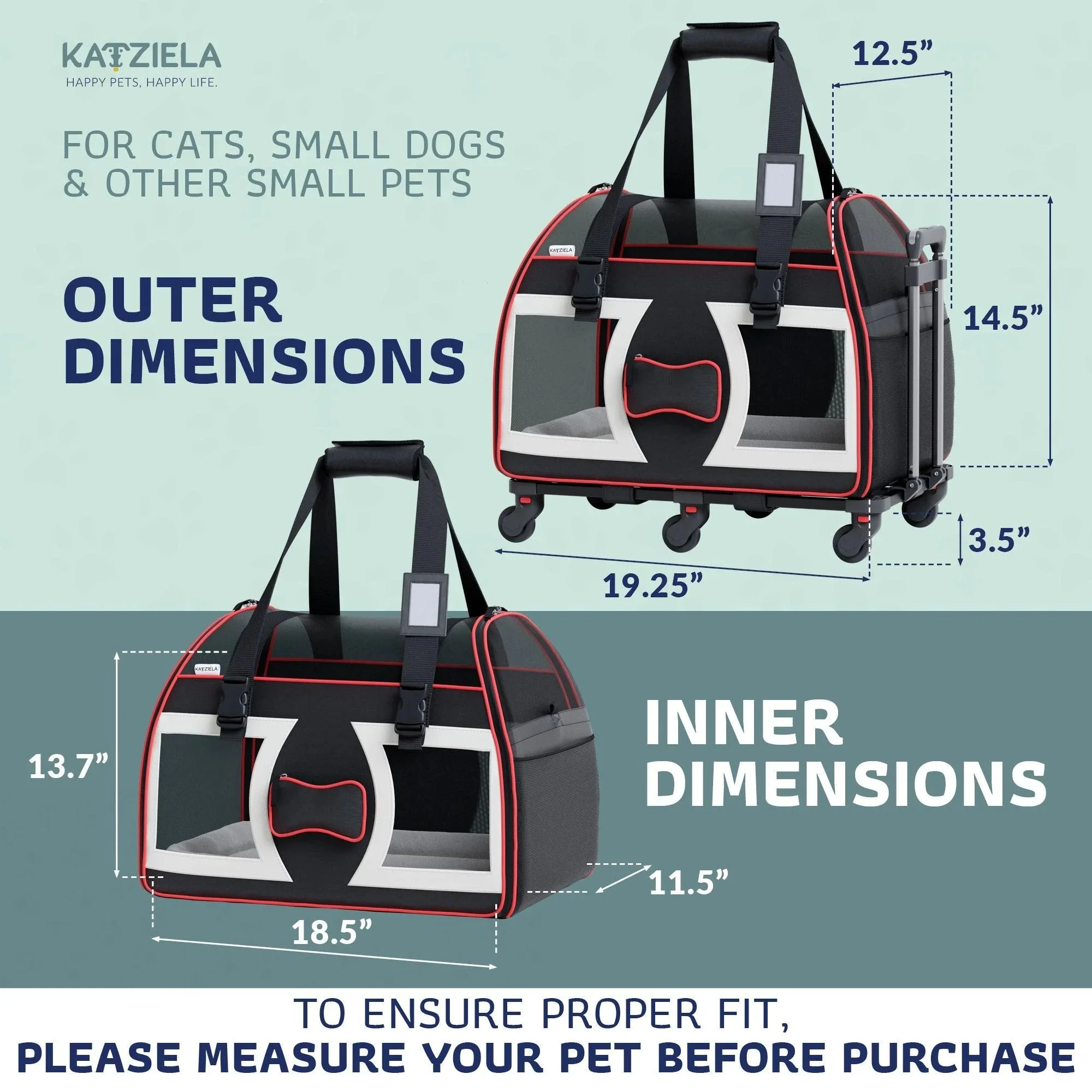 Katziela Bone Cruiser Pro Version Pet Carrier with Removable Wheels and Double Telescopic Handle - Image 4