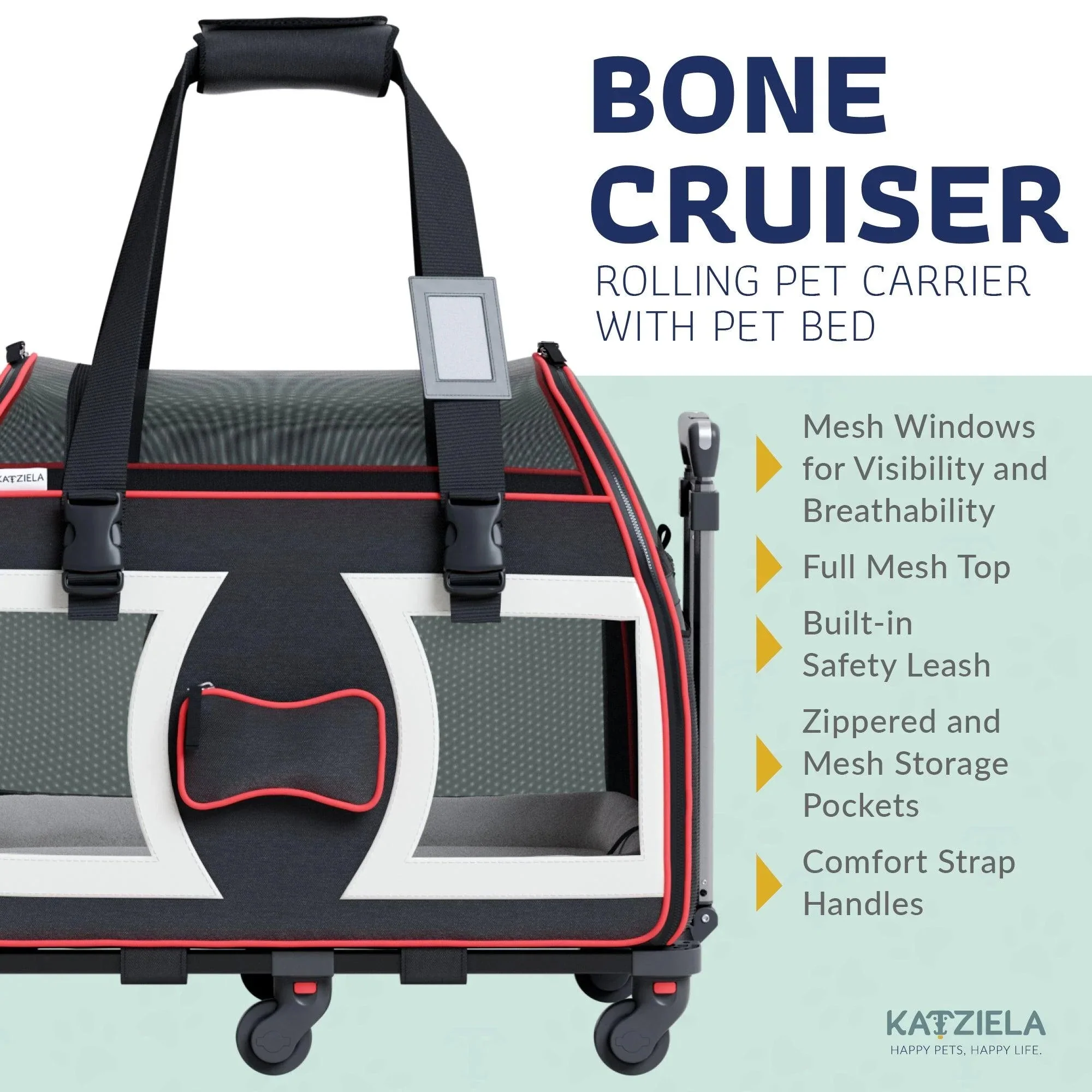 Katziela Bone Cruiser Pro Version Pet Carrier with Removable Wheels and Double Telescopic Handle - Image 6