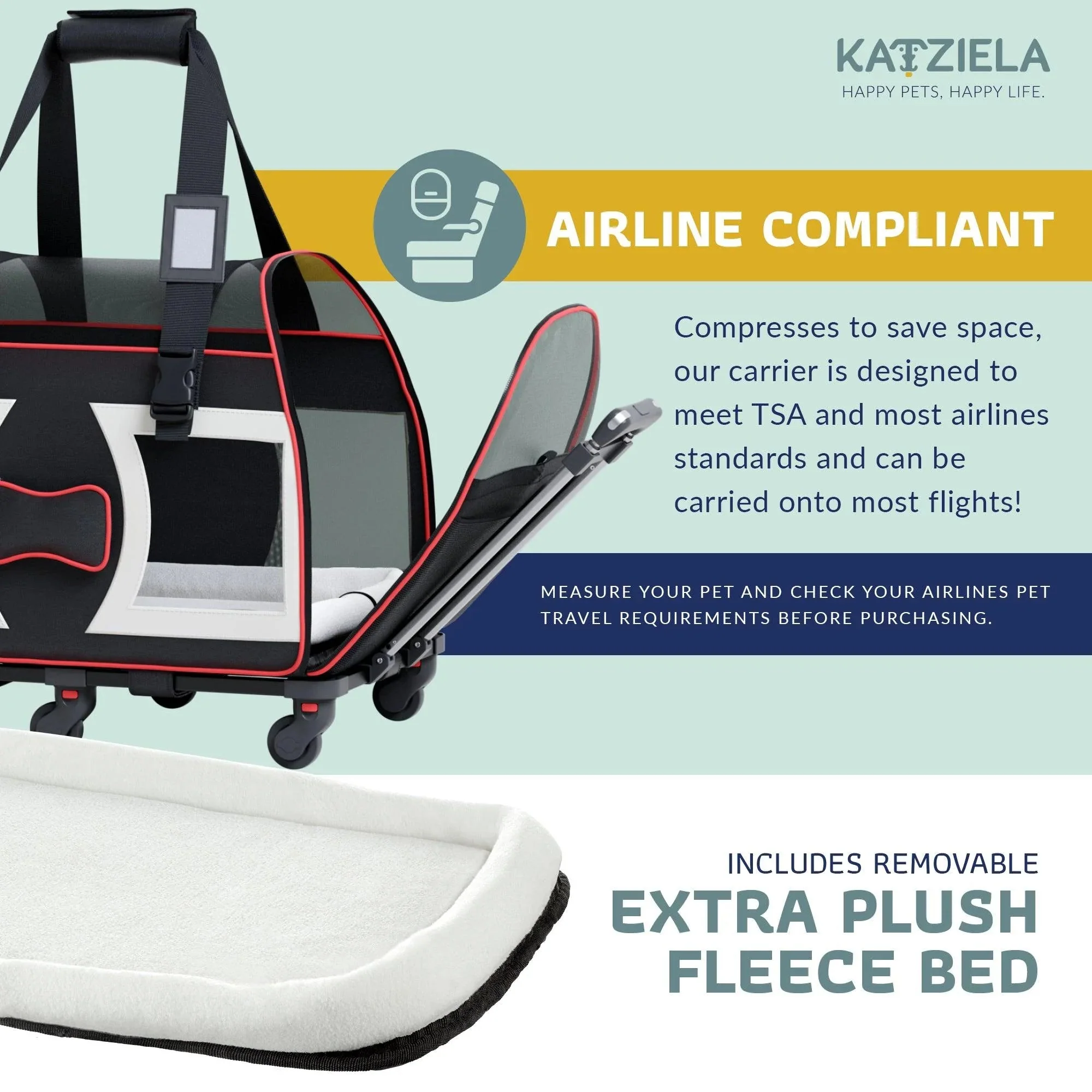 Katziela Bone Cruiser Pro Version Pet Carrier with Removable Wheels and Double Telescopic Handle - Image 9