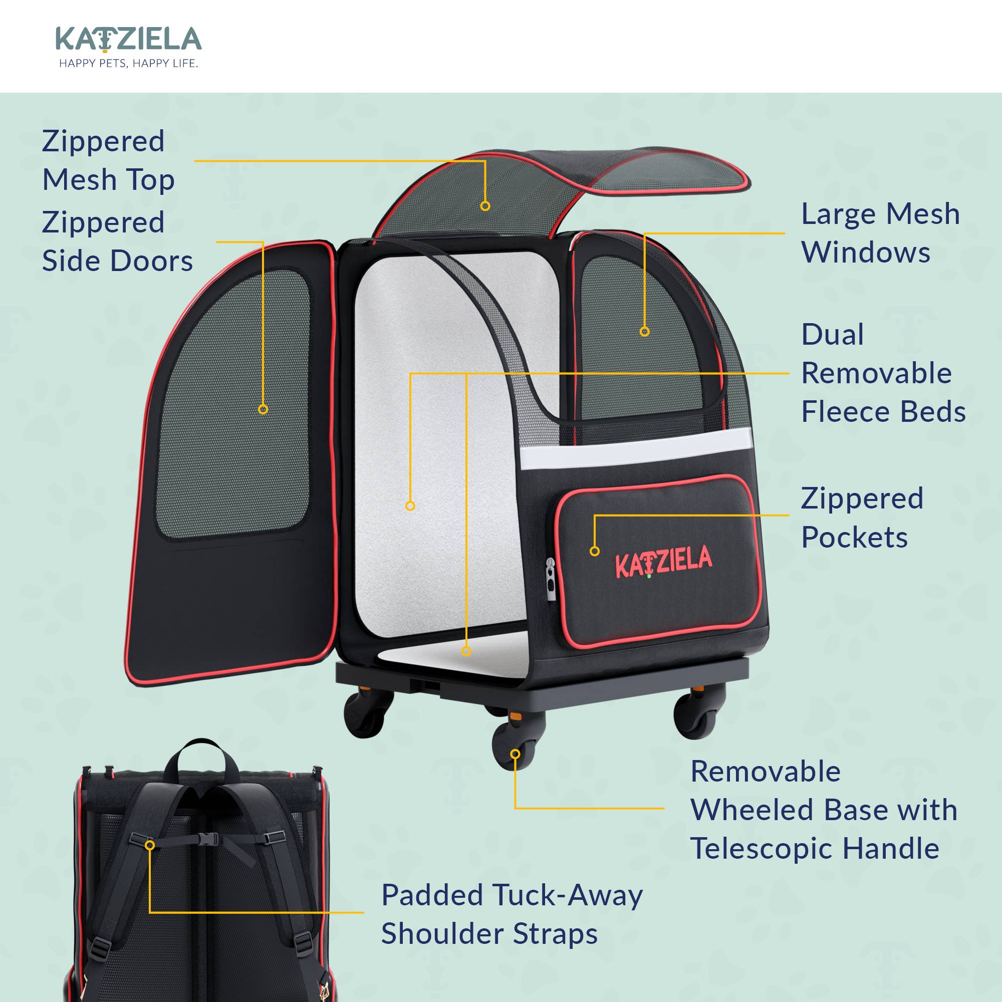 Katziela Hybrid Adventurer Airline Compliant Pet Backpack With Wheels - Image 10