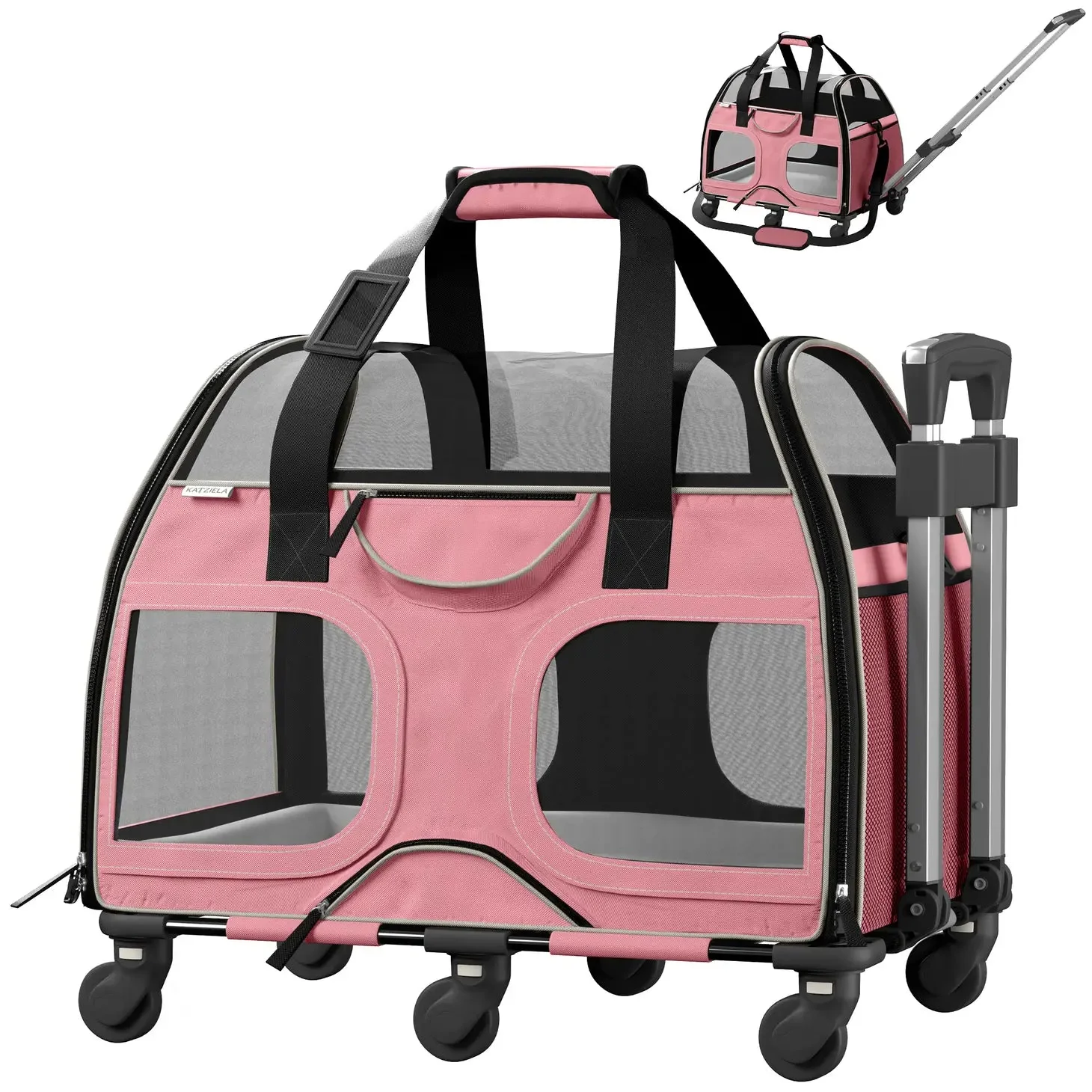 Katziela Luxury Rider Pro Pet Carrier with Removable Wheels and Telescopic Handle - Image 11