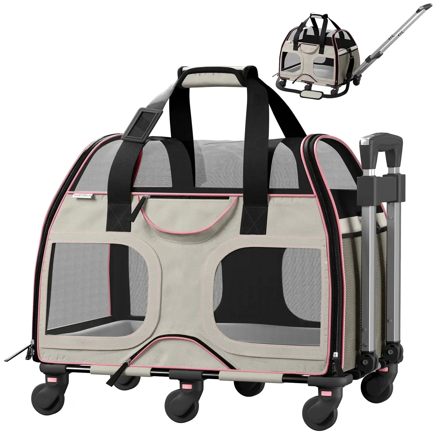 Katziela Luxury Rider Pro Pet Carrier with Removable Wheels and Telescopic Handle - Image 12