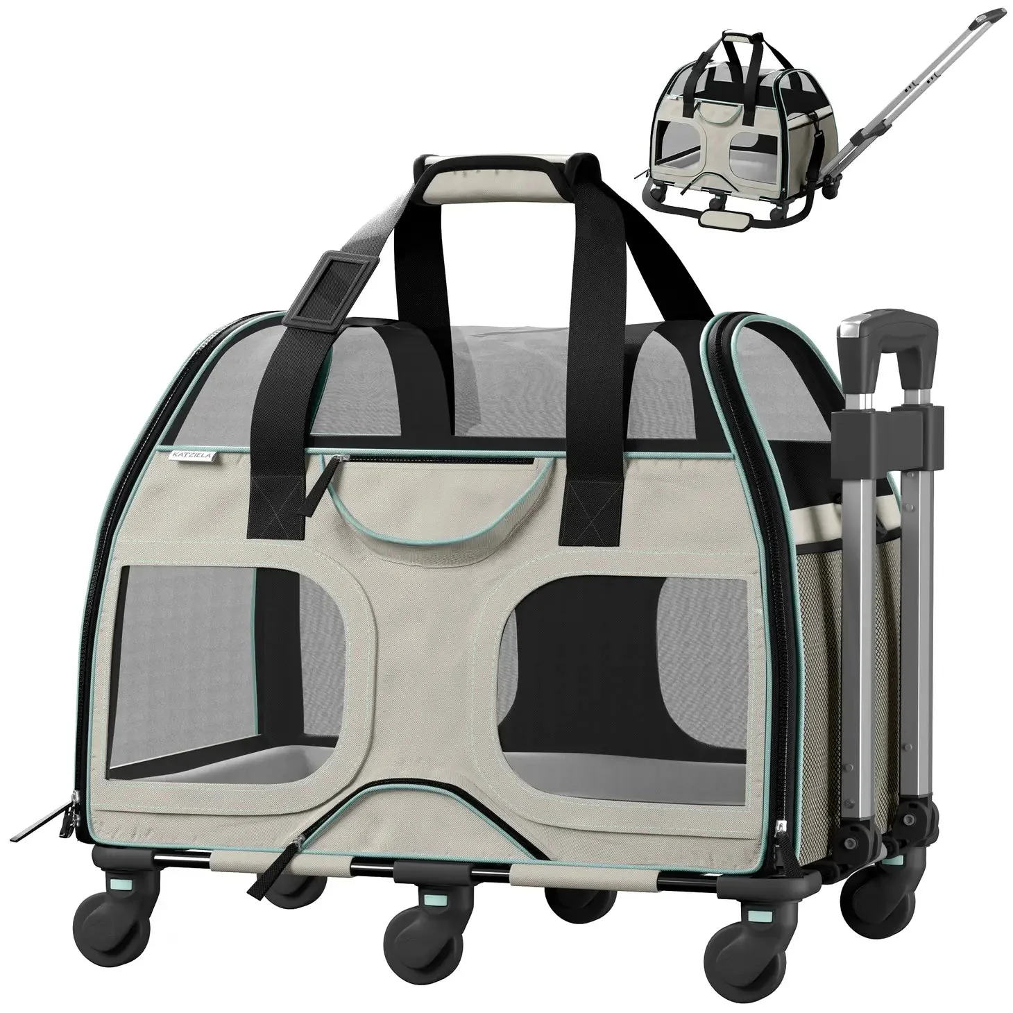 Katziela Luxury Rider Pro Pet Carrier with Removable Wheels and Telescopic Handle - Image 13