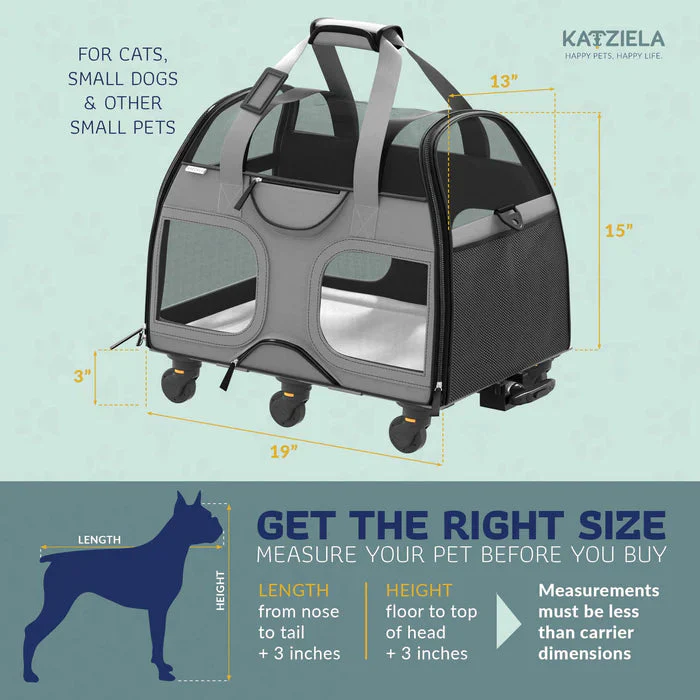 Katziela Luxury Rider Pro Pet Carrier with Removable Wheels and Telescopic Handle - Image 4