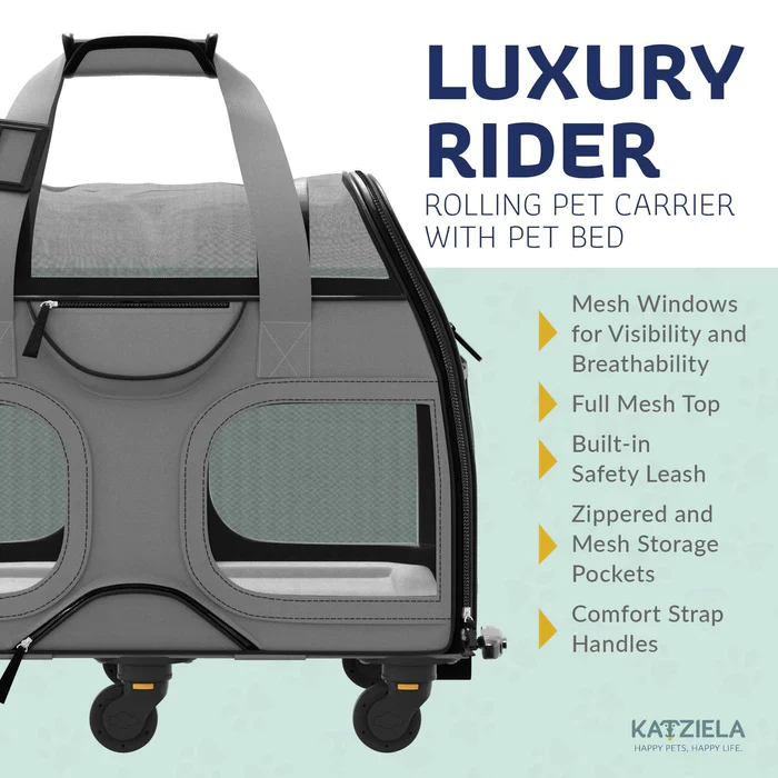 Katziela Luxury Rider Pro Pet Carrier with Removable Wheels and Telescopic Handle - Image 5
