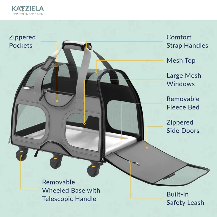 Katziela Luxury Rider Pro Pet Carrier with Removable Wheels and Telescopic Handle - Image 6