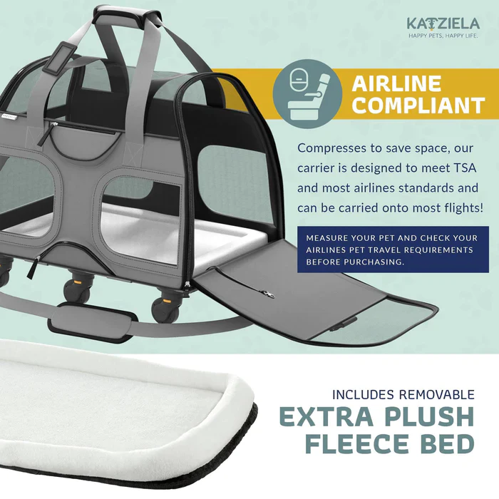 Katziela Luxury Rider Pro Pet Carrier with Removable Wheels and Telescopic Handle - Image 8