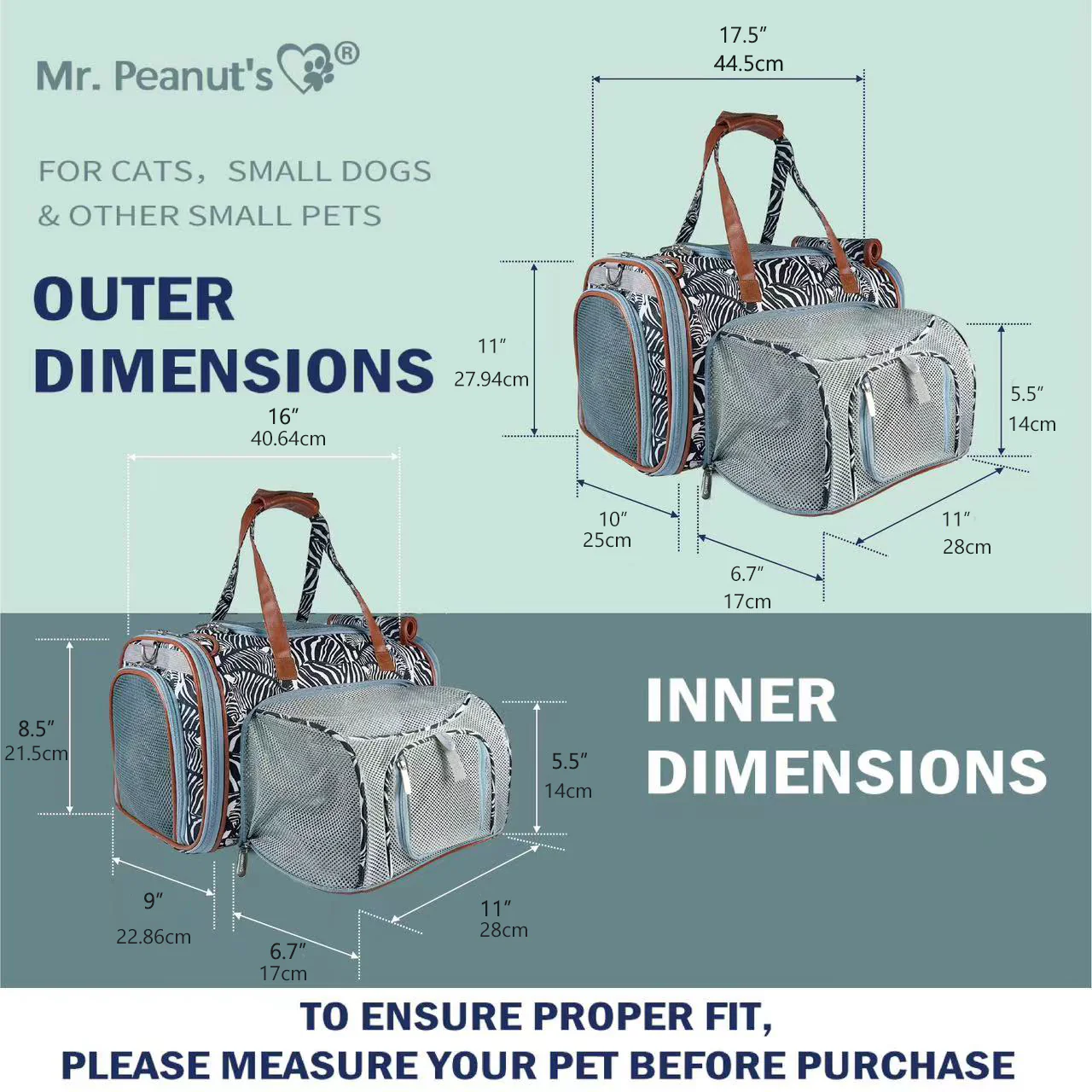Mr. Peanut's Gold Series Standard Size Airline Compliant Expandable Pet Carrier - Prints Edition - Image 3