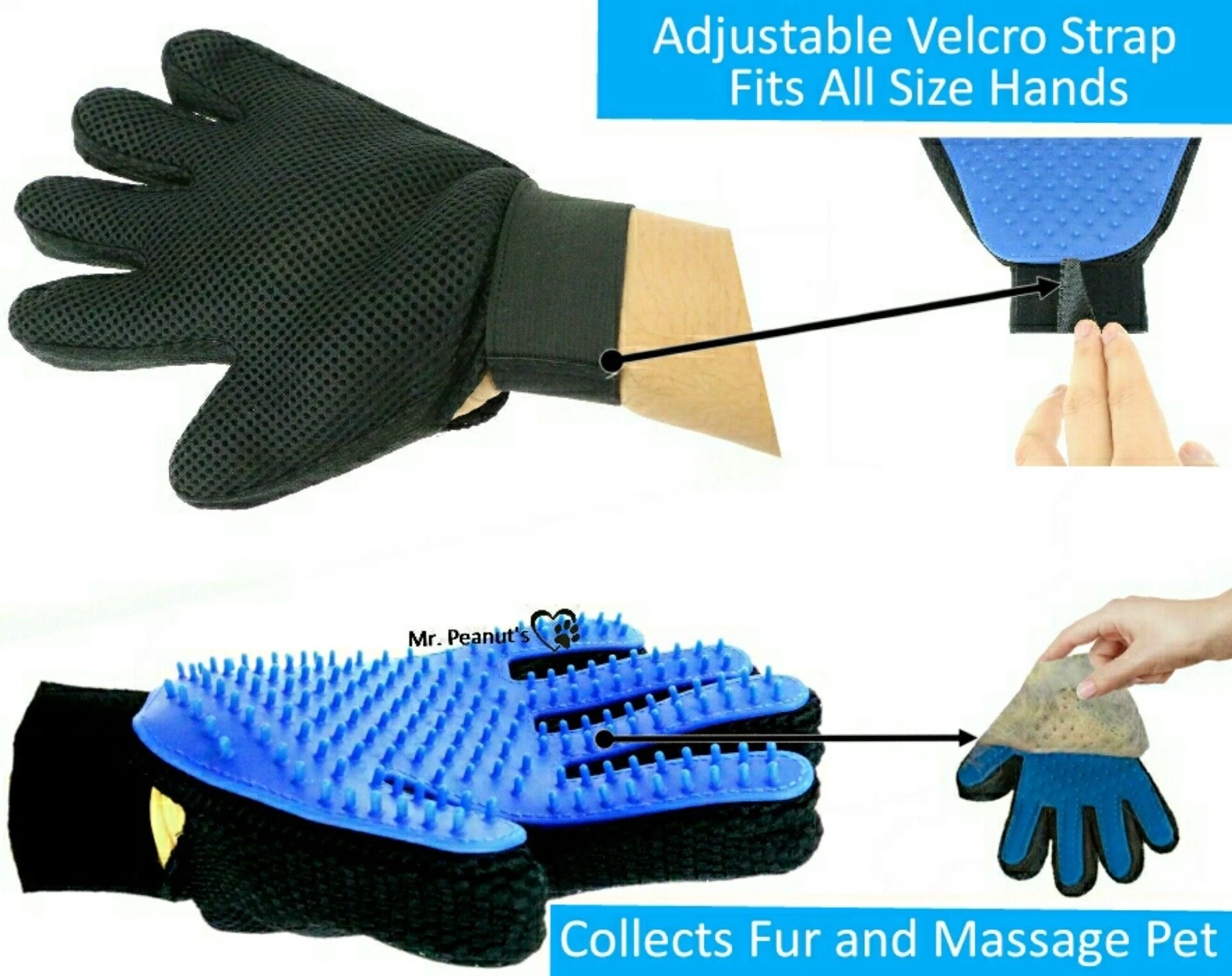 Mr. Peanut's 2 Pak HanD 259 Silicone Pins Pet Grooming Gloves - Image 15